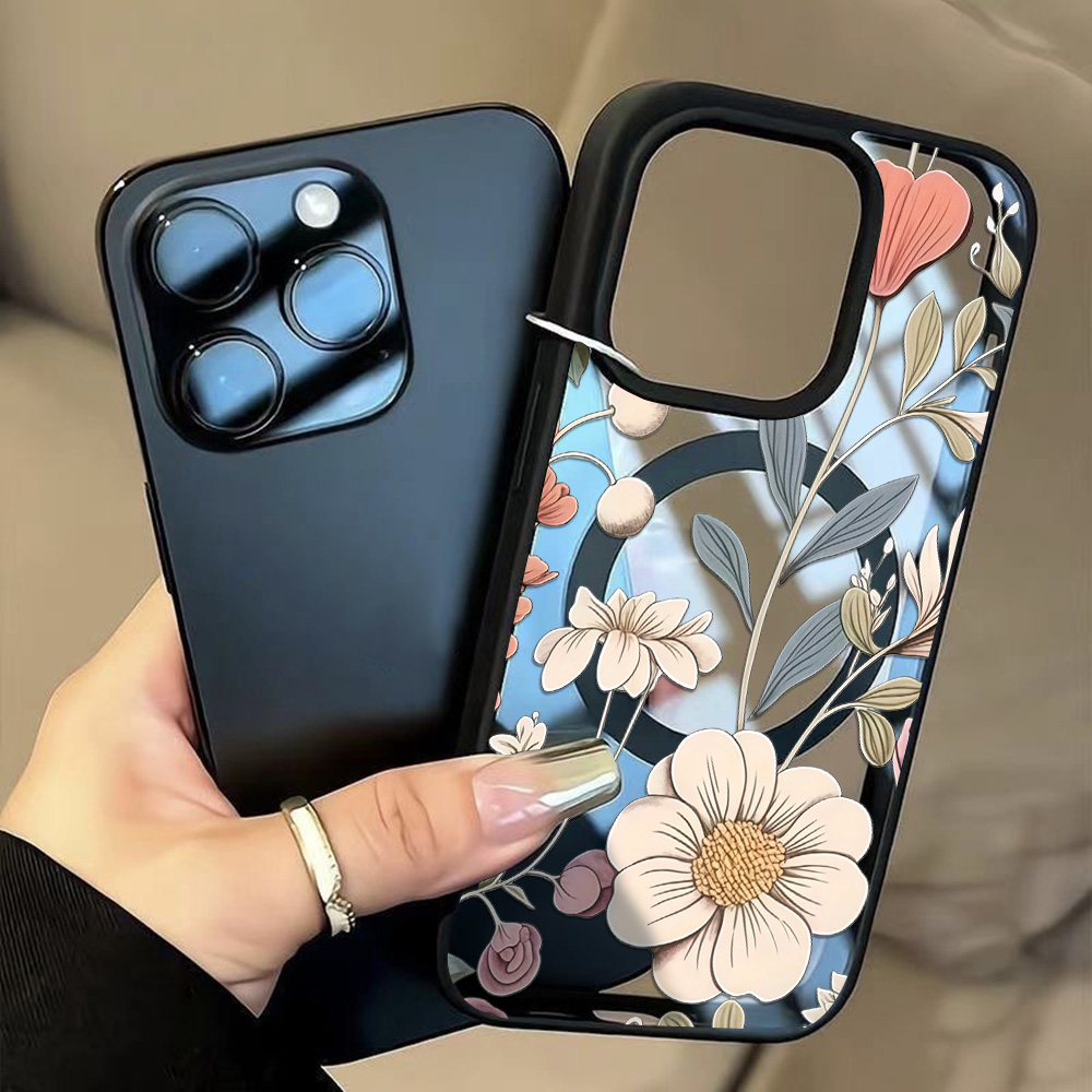 Phone Cases Transparent - Черный прозрачный чехол с цветочным узором