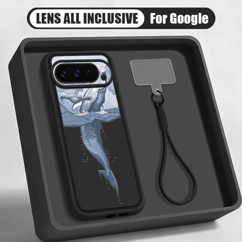 Phone Cases Pixel 9A - Чехол-ремешок с принтом китов-горбатиков для Google