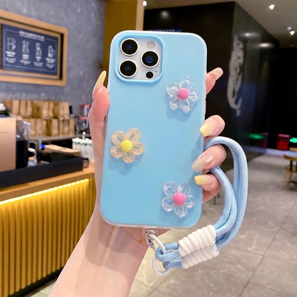 Phone Cases Diy - Синий чехол 2-в-1 с 3D-цветами и