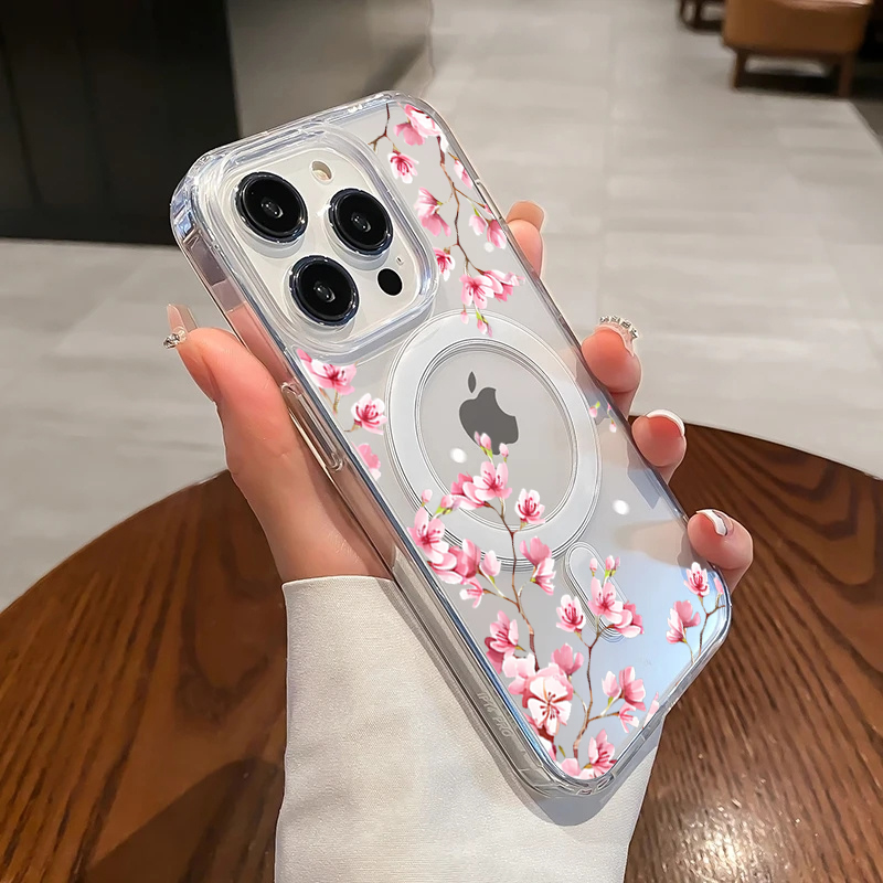 Phone Cases Magsafe - Роскошный розовый чехол INS Flowers для